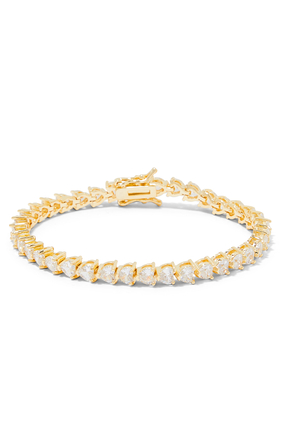 Heart-Cut Tennis Bracelet, Gold-Plated Brass & Cubic Zirconia